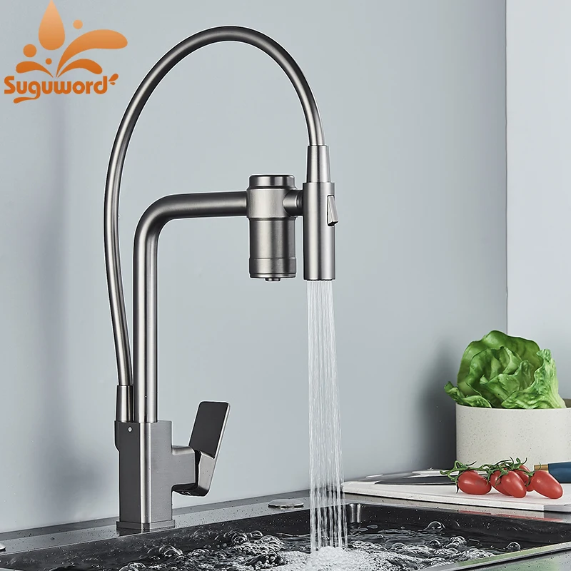 Filtered Kitchen Sink Faucet Pure Water Tap Spout 2 Models Spout Deck Mount Single Handle Cold Hot Water Mixer Washing Tub Crane