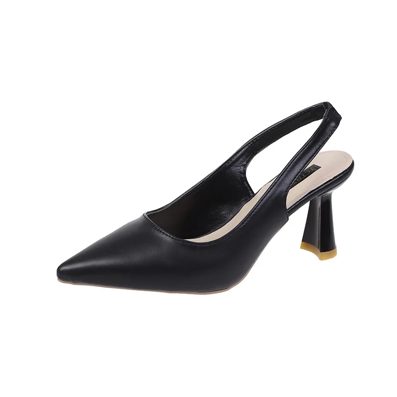 Baotou Back Empty Sandals High Heels Women's Thick Heel 2024 Spring New Pointed Toe Single Shoes Black Work Shoes High Heels 4