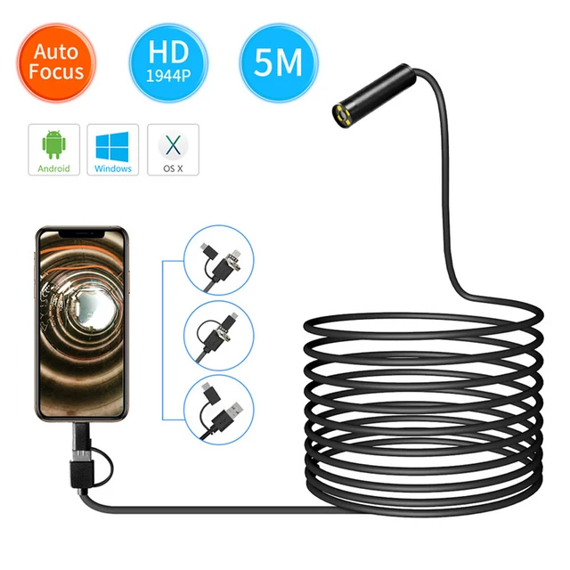 Auto Focus HD1944P Endoscope for Cars Android Phone Type c 5MP Mini Sewer Inspection Camera 12mm Endoscopy Usb Borescope 1
