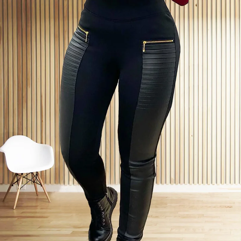 Pantalon Femme Women's Black Spliced ??trousers Women's Slim Sexy Casual Pants Roupas De Inverno Feminina Mulher Pantaloni Donna