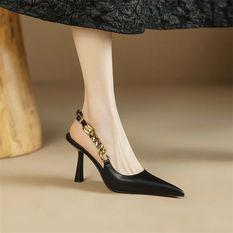 

Fashion OL Women Sandals Black Summer Pumps For Womans Party Shoes PU Solid 8.5cm High Heels Female Office Heeled Shoes Sandals