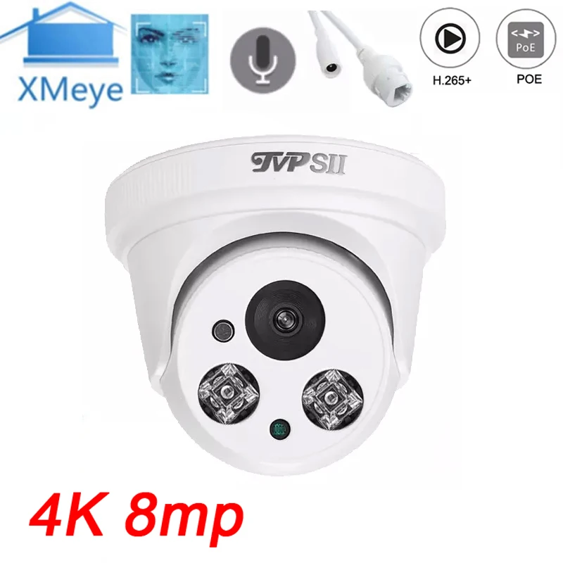 Two Array Infrared Led 8mp 4K,6mp IMX335 H.265+ Indoor Audio Onvif Face Detection Security Dome POE IP CCTV Surveillance Camera