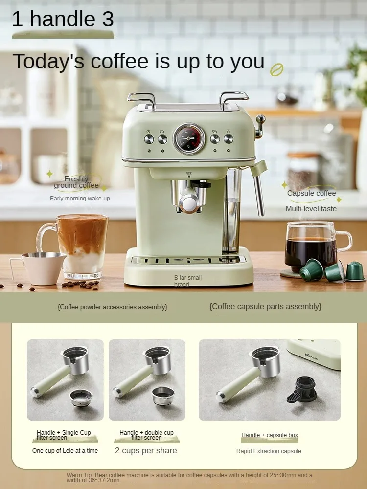 Bear Coffee Machines Italian Espresso Machine Small Household Steam Foam Semi-Or Full-Automatic Capsule Coffee Machine 3