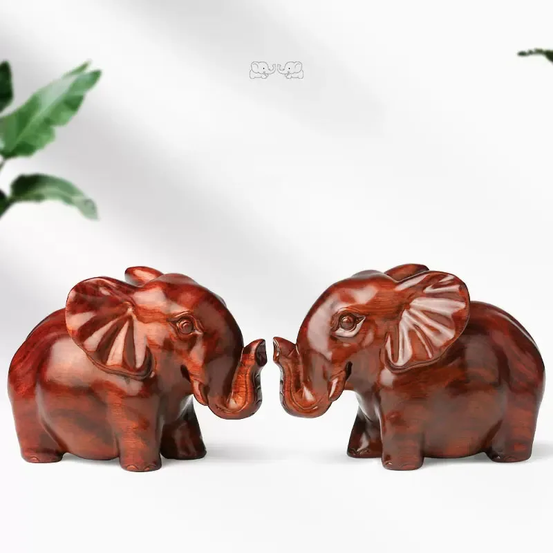 

Solid wood elephant handicraft ornaments mahogany carving objects living room porch decorations a pair of wooden elephants