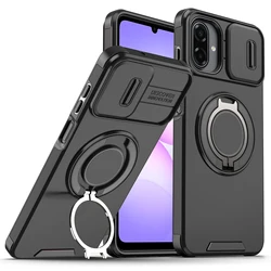 Universal Armor Case with Slide Lens Protector and Magnetic Ring Holder for Galaxy F07 (LK- black)