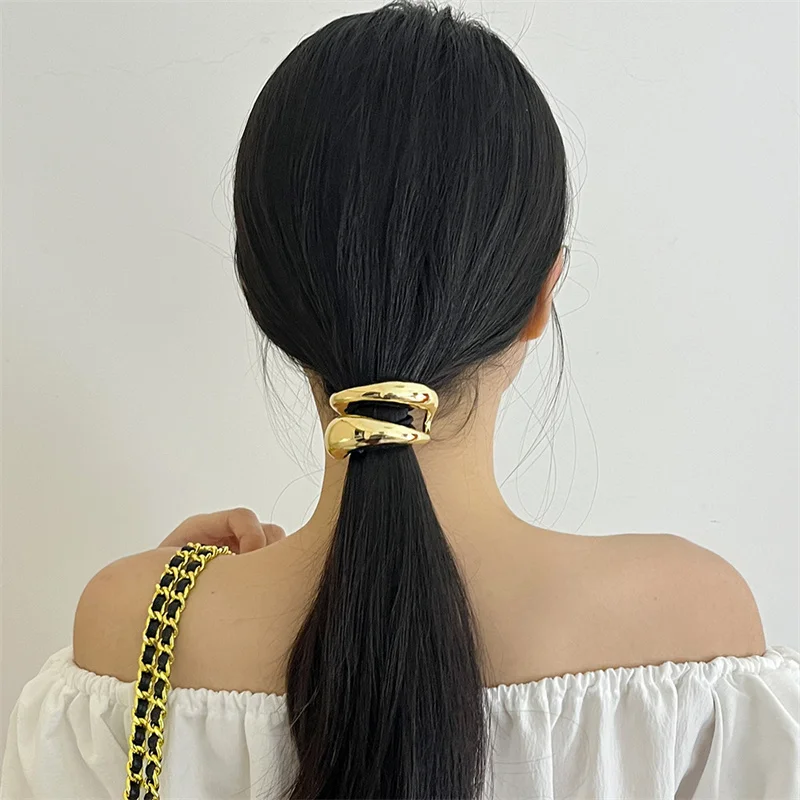 Metal Smooth Elastic Hair Loop HairBands for Women Unique Hair Pin Ropes Jewelry Accessories