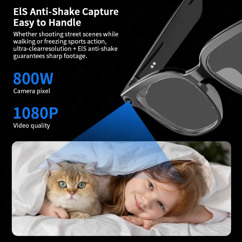 LIGE 8MP AI Smart Glasses Multifunctional HD Camera 1080P Video Bluetooth Call Voice Assistant Music Player Translate Sunglasses
