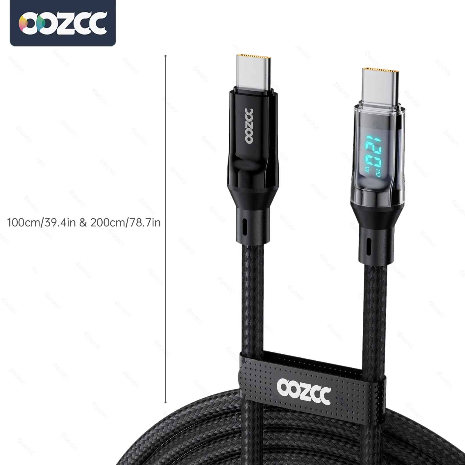 oozcc 120W MAX 6A 초고속 충전 LCD 다이내믹 디스플레이 케이블, USB-A to Type-C PD 케이블 나일론 데이터 동기화, 삼성 호환