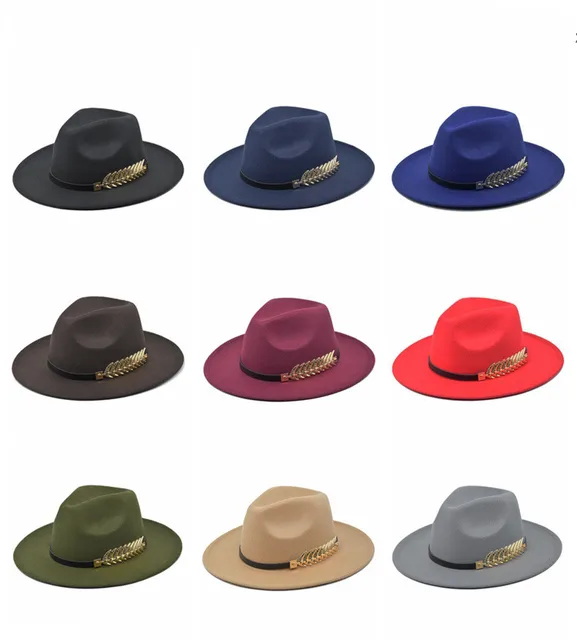 2020 High Quality Vintage Classic Felt Jazz Fedora Hat Big Brimmed Hat Cloche Cowboy Panama for Women Men Bowler Hat Fedoras 1