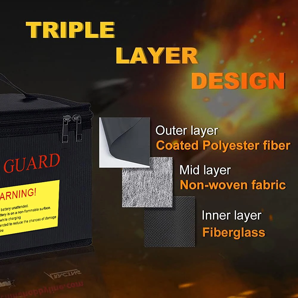 Fireproof Lipo Safe Bag Explosionproof Protective Battery Waterproof Bag w/Zippers for Battery Storage Charging 21.5*16.5*14.5cm