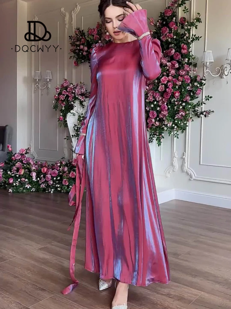 

2024 Womens Dresses Summer New in Fashion Elegant Quiet Color Sparkling Glass Satin Middle East Saudi Arabia Dubai Women's Dress