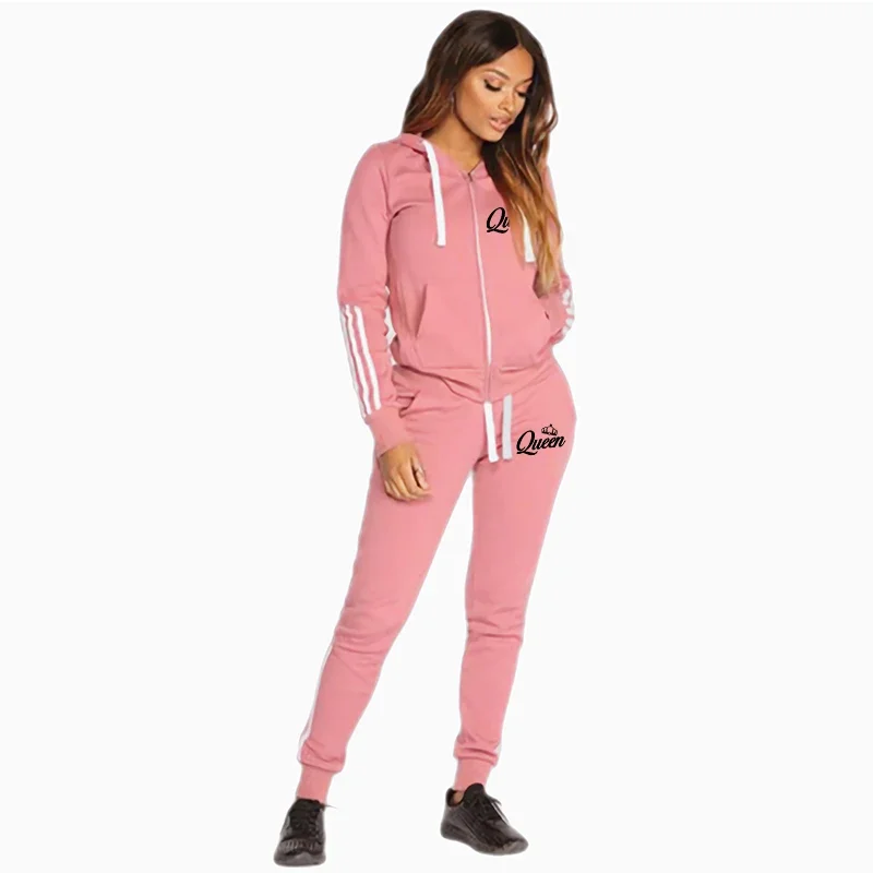 Two-piece sports set for women for running, comfortable women's sports suit with a hood and zipper for outdoor use, slim fit, casual daily high quality.