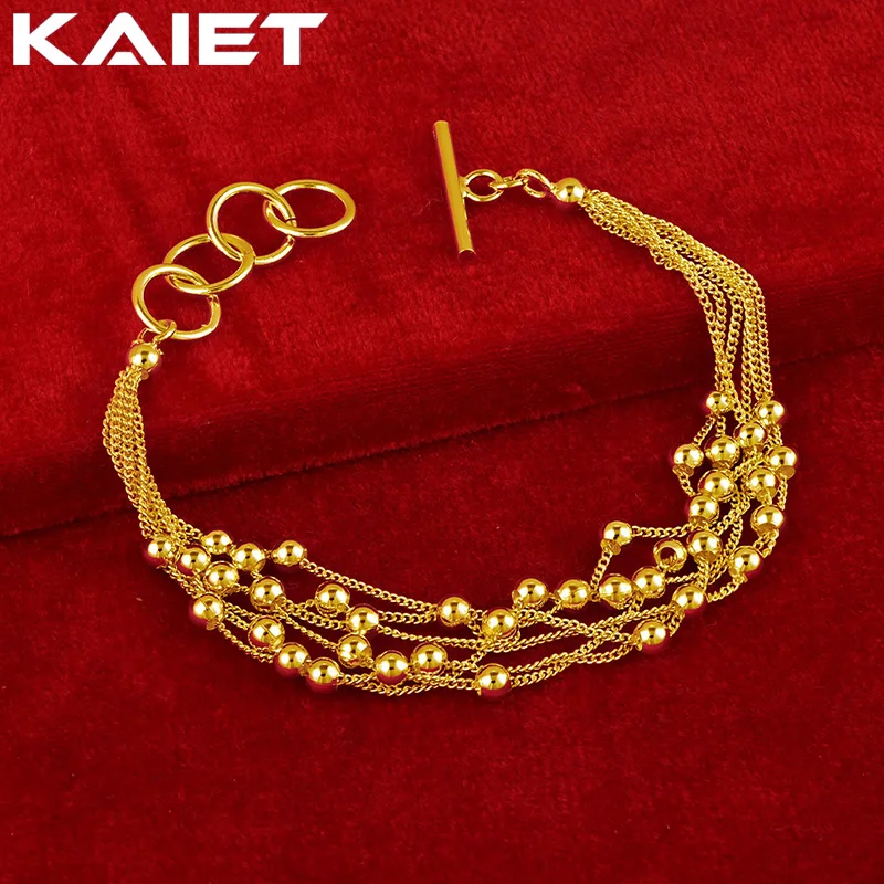KAIET 24K Gold Color Smooth Bead Chain Bracelet For Women Weddings
