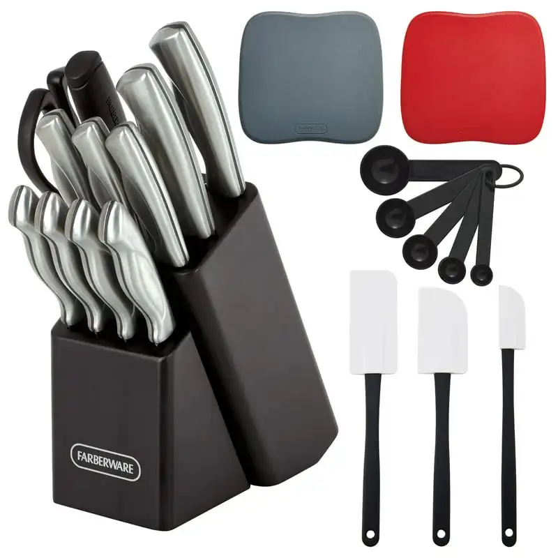 

22-piece Stamped Stainless Steel Cutlery and Utensil Set Wooden bowl Tenedores Cucharas Kitchen cutlery Silverware Travel utensi