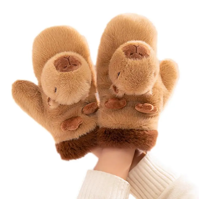 

Capybara Gloves Warm Winter Plush Gloves For Women Cute Animal Snowmobile Mittens Thermal Thick Windproof Warm Gloves For Skiing