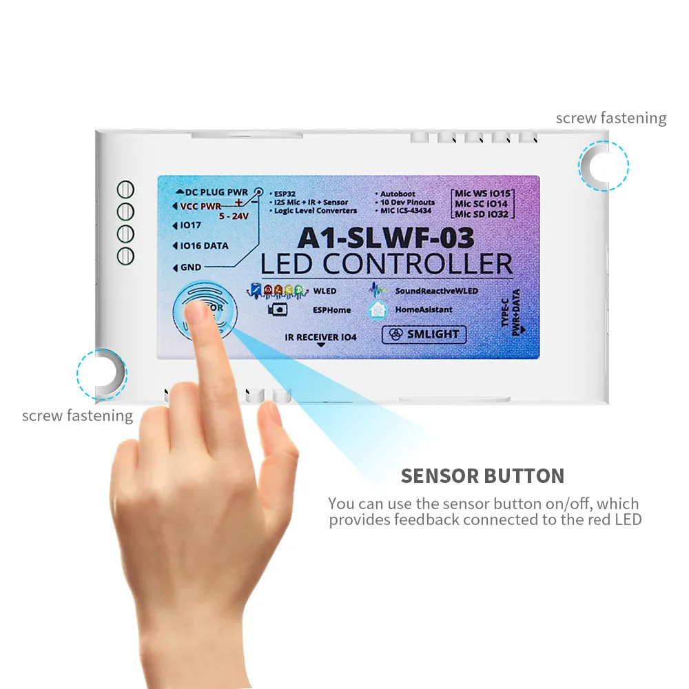 SMLIGHT WLED ESP32 마이크 RGBIC 픽셀 LED 컨트롤러, 사운드 리액티브 컨트롤, WS2812B, WS2811, WS2813, WS2815, LED 스트립 라이트 DC5-24V