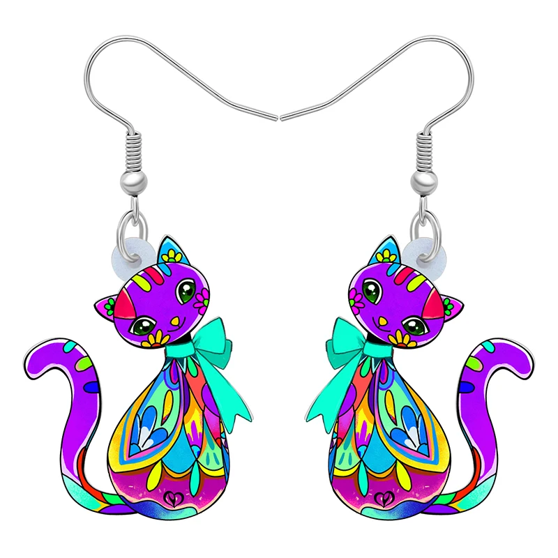 Boucles D'Oreilles Pendantes Chat Acrylique Bonsny - Cadeau Noël - Pour Femmes/Ados