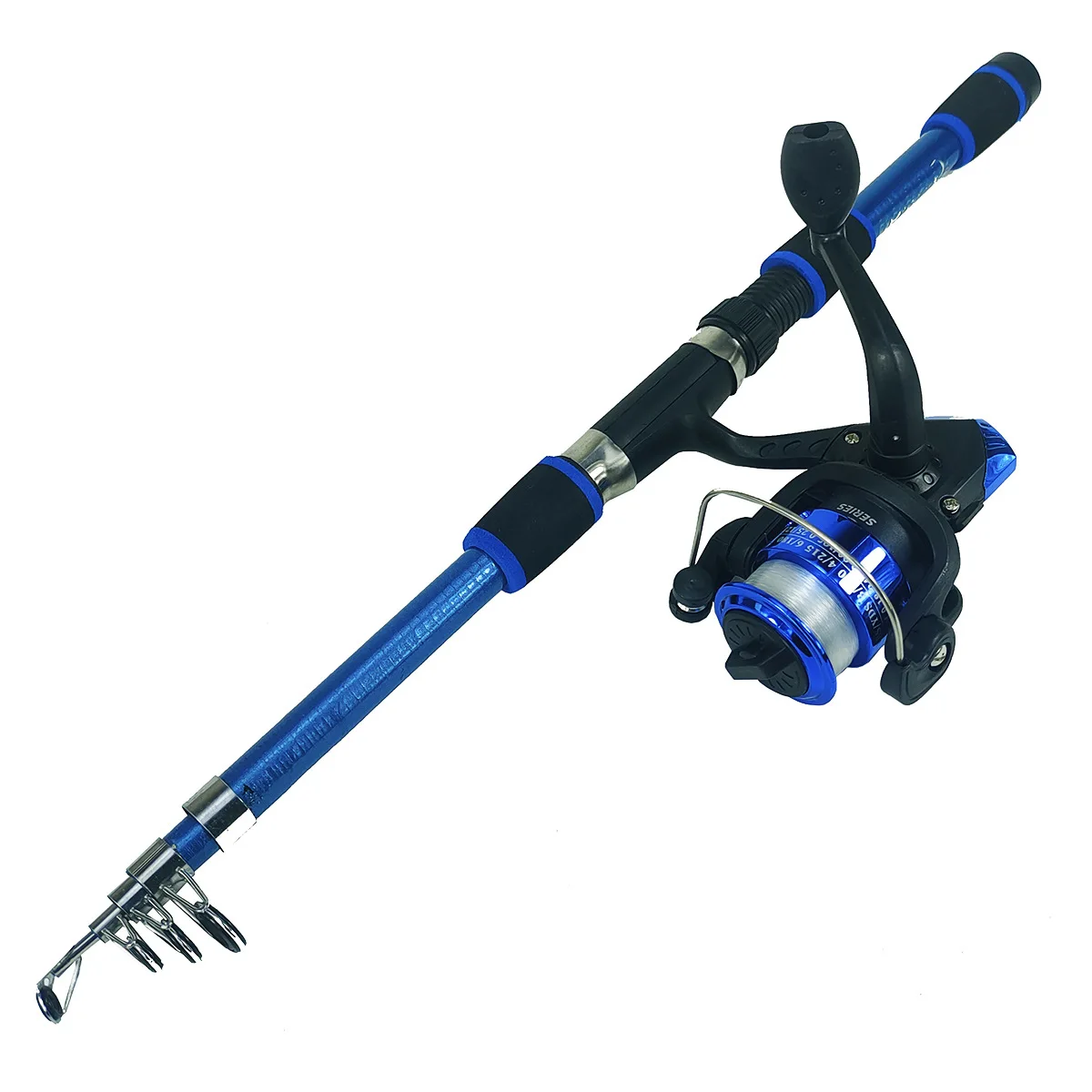 Spinning Fishing Rod and Reel Combo1.8M Telescopic Rod with 5.2:1 3BB Reel  Max Drag 5kg Full Fishing Kit Fishing Set Blue rod wheel