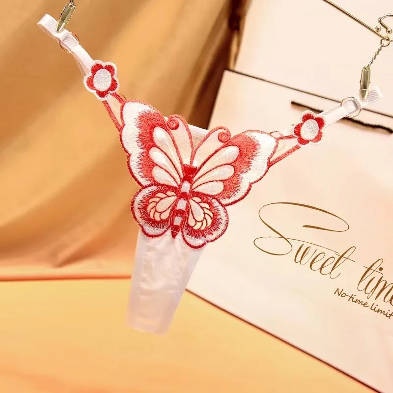 adjustable strap detail on butterfly mesh thong