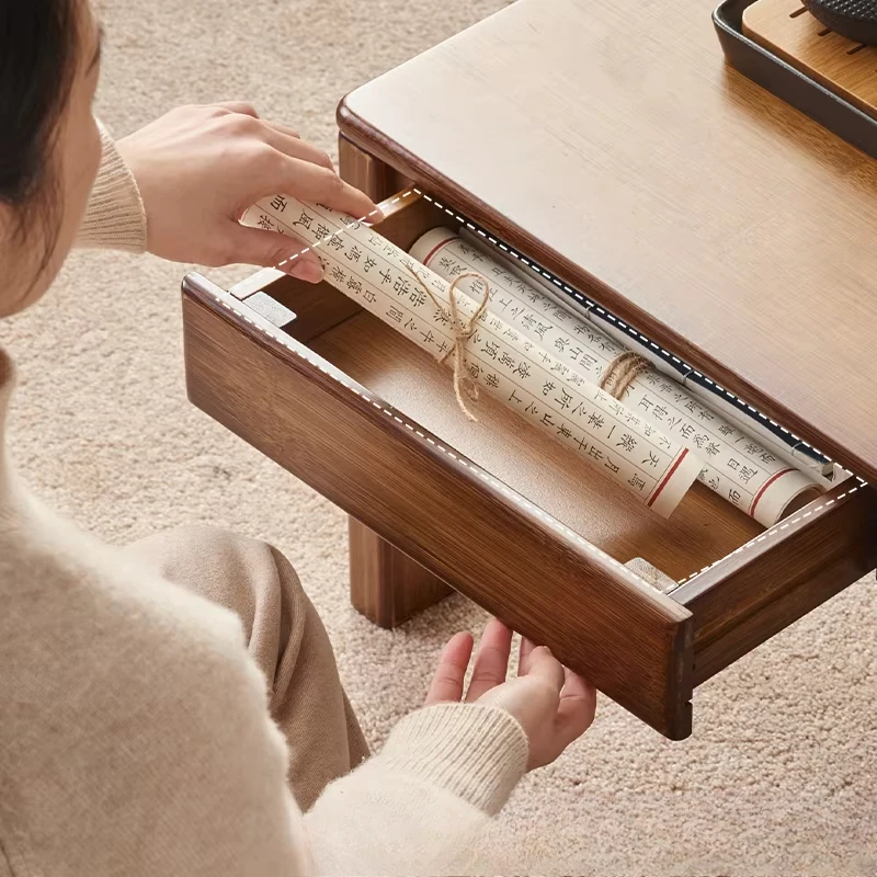 Handwoven Rattan Table, Bedroom Window-Side Bamboo Desk, Ground-Level Tea Stand, Bay Window Coffee Table, Zen-Style