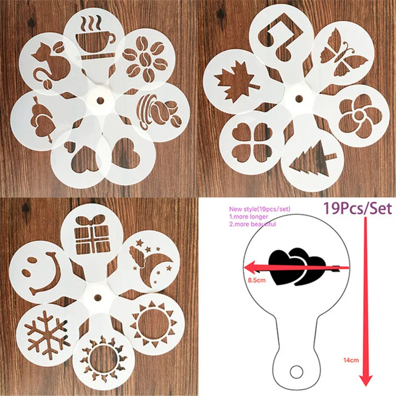 19Pcs Coffee Stencils Fancy Coffee Printing Model Foam Spray Cake Stencils Coffee Drawing Cappuccino Mold Powdered Sieve Tools images - 6