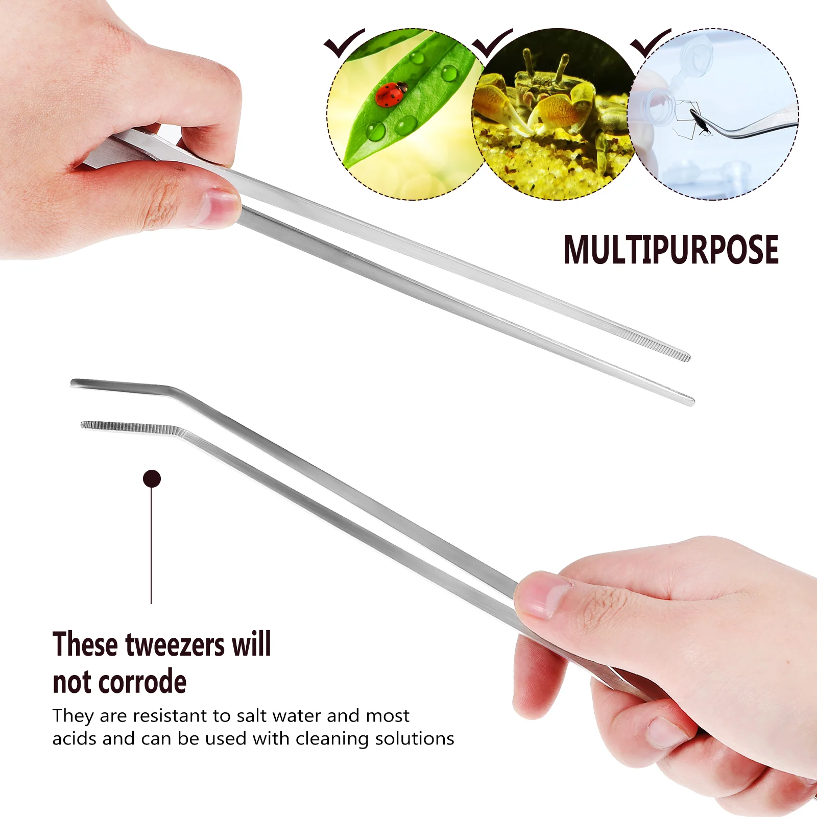 3 pcs Stainless Steel Tweezers Serrated Tip Straight Tweezers Curved