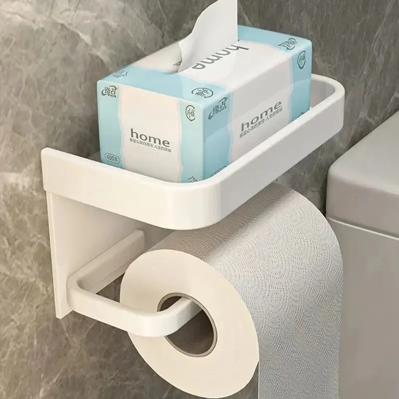 Aluminium Toilet Paper Holder Bathroom Double Tissue Holder Hole-free Shelf Bathroom Kitchen Accessories Black White Grey