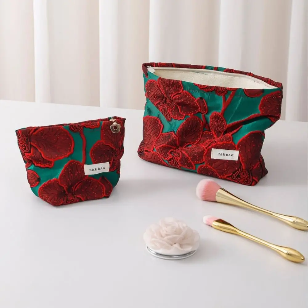 New Retro Chinese Red Makeup Bag Large Capacity Travel Sanitary Napkin Storage Bag Jewelry Handbag Portable Coin Key Bag