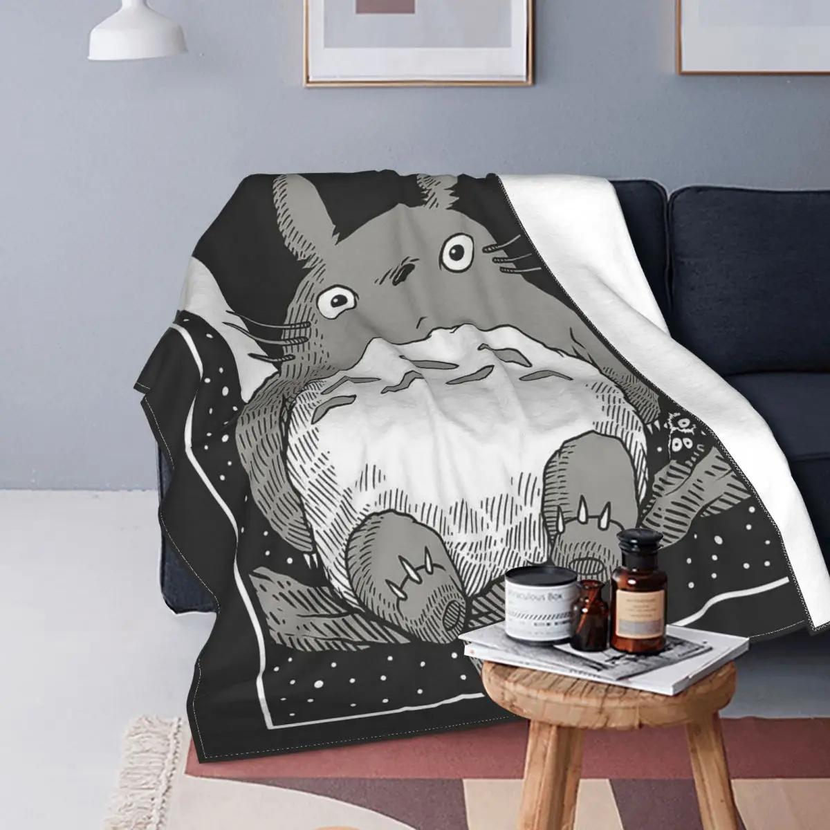 

Anime My Neighbor Totoro Blanket Fleece Moon Vintage Mysterious Warm Throw Blanket for Bedroom Sofa Bed Rug