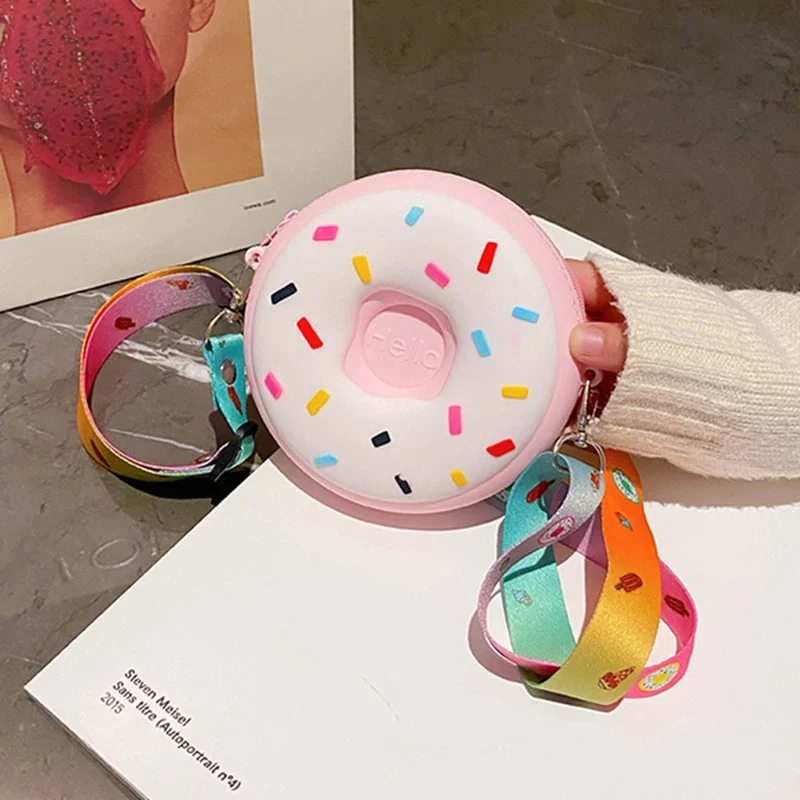 Round Donut Crossbody Bag Child Child Girl Children Shoulder Bag Adjustable Strap Vacation Travel Rainbow Printed Pocket Package 5