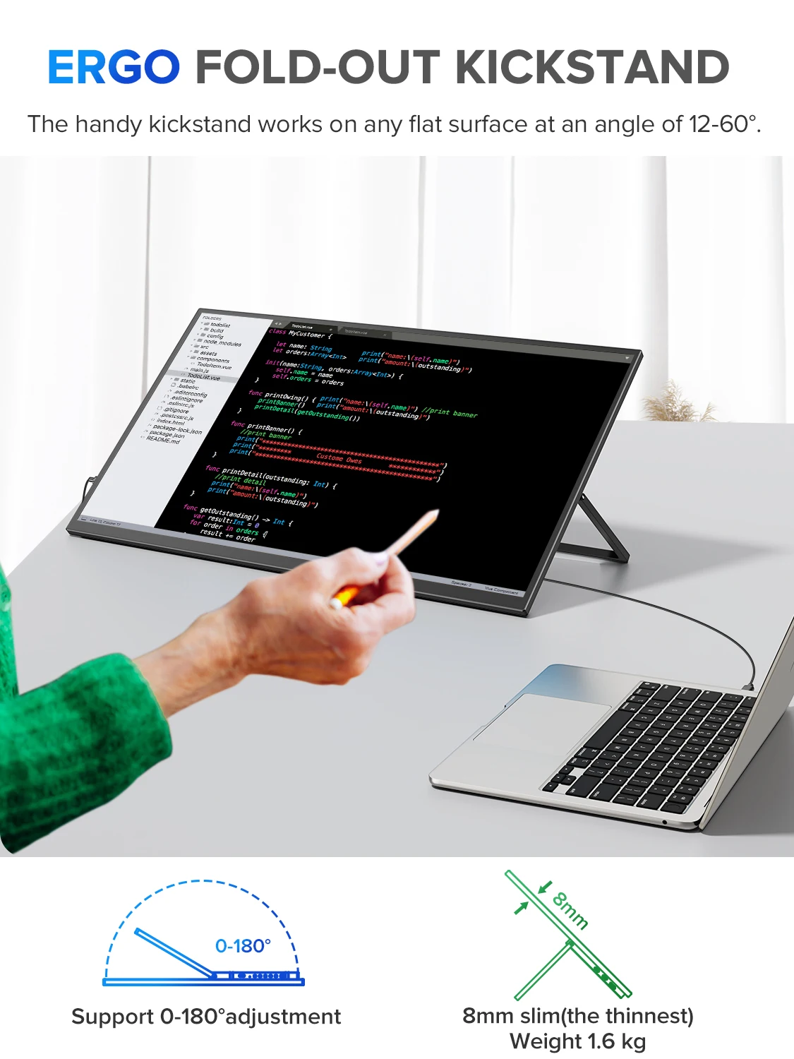 EVICIV UMax 22" Portable Monitor 1440P Computer Display with VESA & 180° Adjustable Stand for Laptop PC Mac Phone Game Console - Image 6