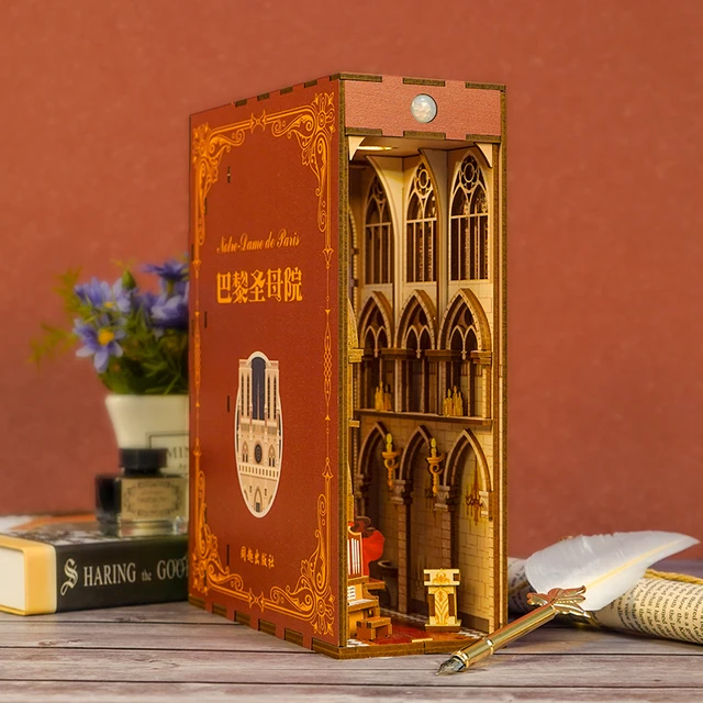 CUTEBEE DIY Book Nook Wooden Bookshelf Shelf Insert Miniatures House Model Kit Anime Collection Birthday Toy Gifts 6