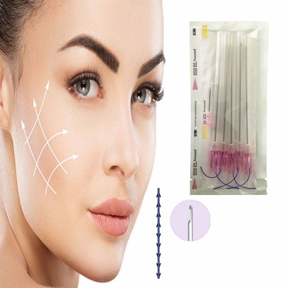 Korea Material Wholesale Price Face Lifting V-line Strong Pull Cog Fishbone Molding 100mm L W Cannula PDO Threads |