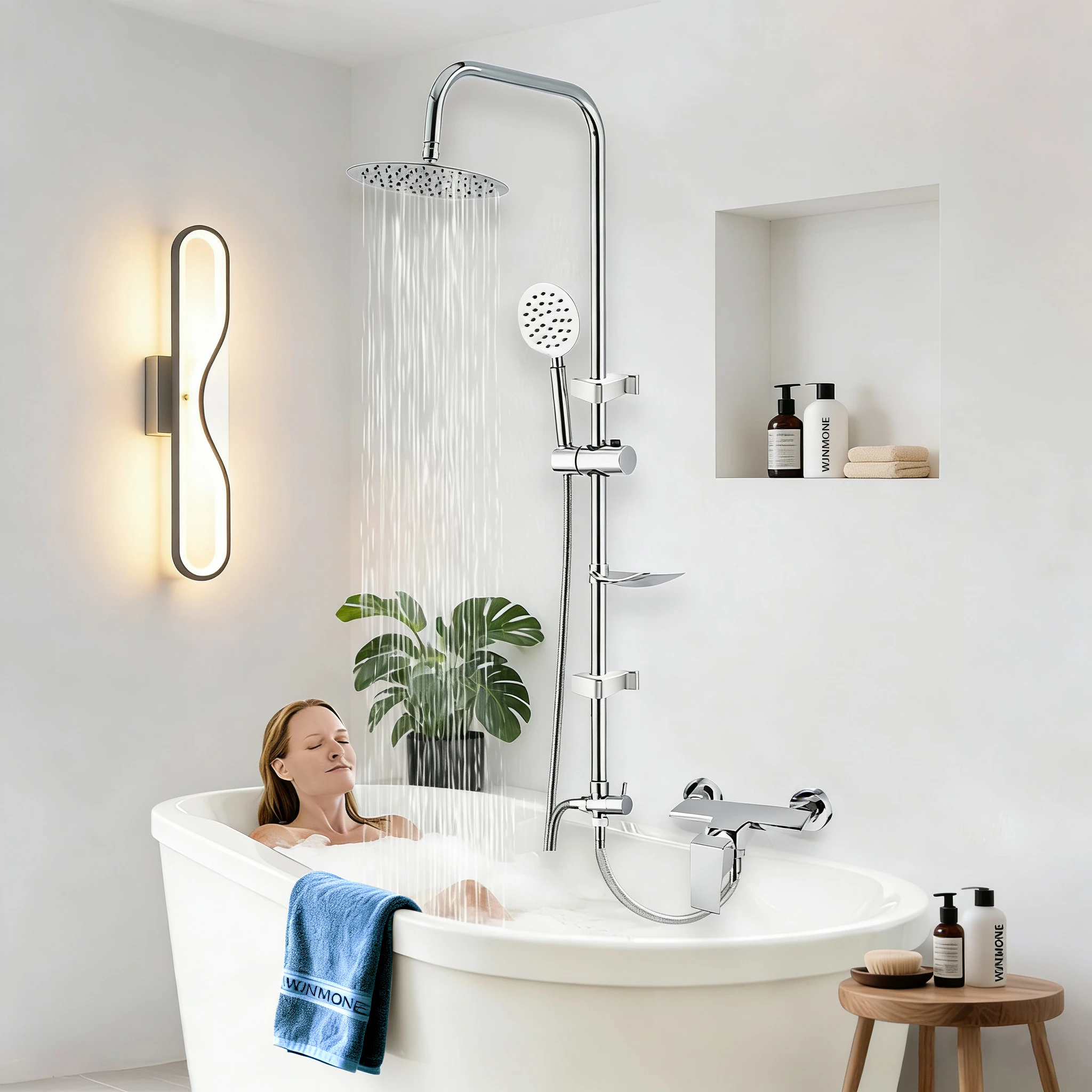 ชุดฝักบัวเรนชาวเวอร์แบบเรียบง่ายทันสมัย ก๊อกน้ำห้องน้ำทองเหลืองแท้ ผสมน้ำร้อนน้ำเย็น พร้อมก๊อกแยก ฝักบัวแบบติดผนัง ระบบฝักบัวเรนชาวเวอร์สำหรับอ่างอาบน้ำ 1