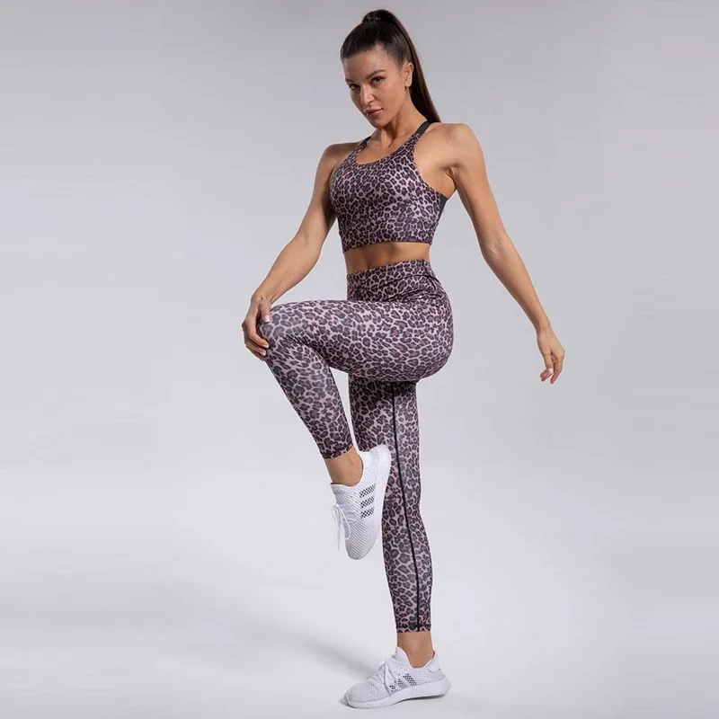 Leopard Yoga Suit For Fitness Women Tracksuit Gym Set Sportswear Dry Fit Sport Outfit Clothes White Purple gym workout set,yoga set,fitness set,sportswear set,sports set