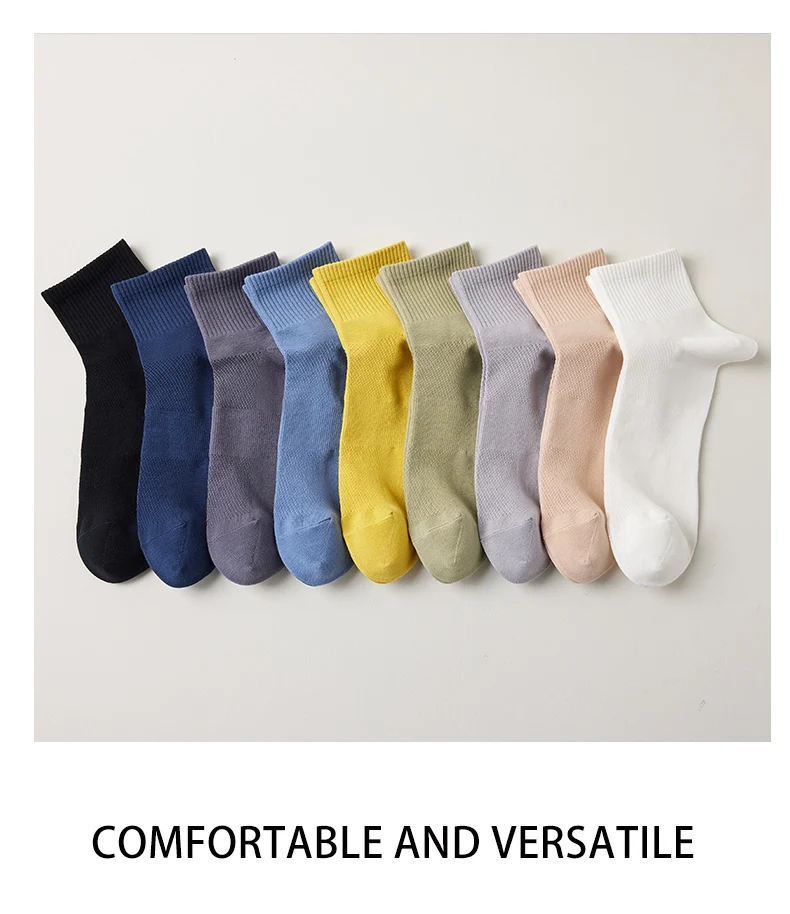 MiiOW 5 Pairs Cotton Socks Set Summer Antibacterial Breathable Mesh Short Sock Deodorant Casual Solid Color Long Sock Harajuku 18