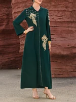 Mia Muse Ramadan Essentials Women's Muslim Elegant Abaya Dress V Neck Long Sleeve Maxi Sequined Floral Glamour Dress 3