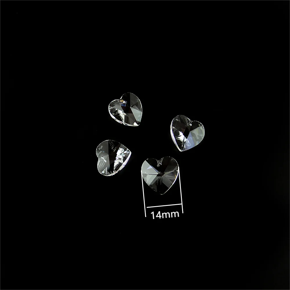 50pcs 14mm Clear Crystal Heart Beads Glass Loose Beads Hanging Pendant Chandelier Parts Sun Catcher for Home Wedding Decoration