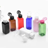 500Pcs Plastic PET Flip Lid Square Lotion Bottles 50ml Clear Cosmetic Sample Container Mini Travel Fill Vials Liquid Bottles 2