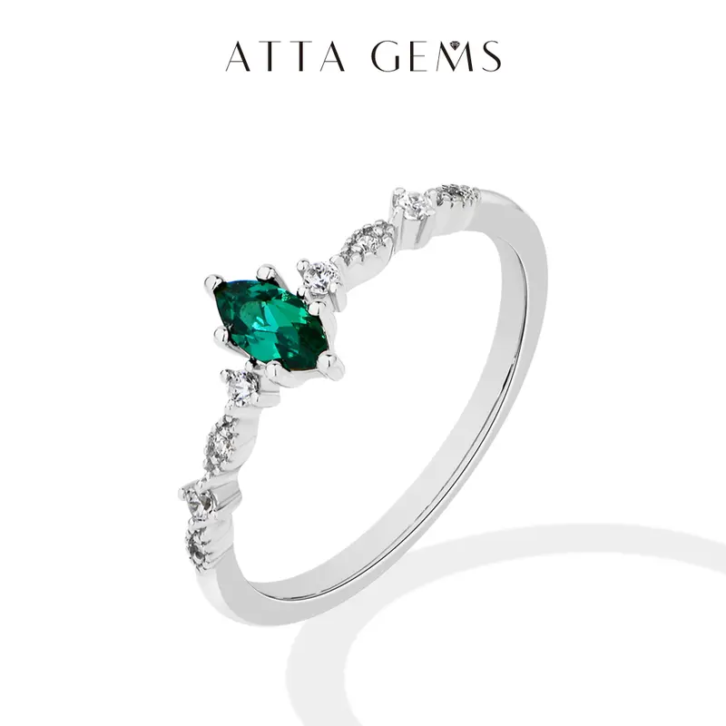 ATTAGEMS S925 Silver Stackable Zircon Ring Inlaid With 3*6mm Marquise Cut Lab Zambian Emerald ForWomen Daily Wear Trendy Jewelry - Image 8