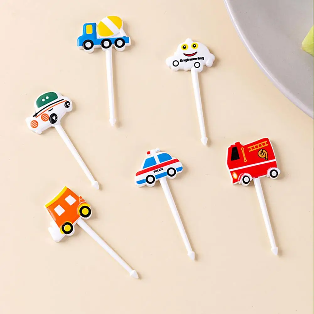 6/8/10 Pcs Fruit Fork Cartoon Traffic Sign Car Castle Cake Fork Snack Cake Dessert Food Pick Toothpick For Bento Dining Room