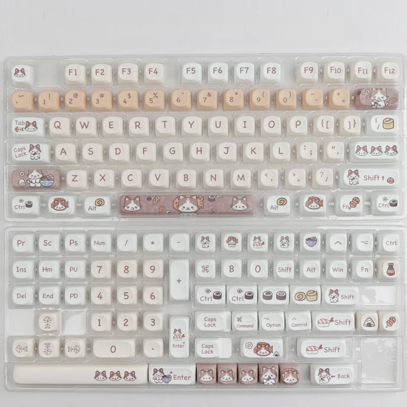 1 Set GMK 142 Keys Meow Eats Japanese Food MOA Profile Key Cap MAC Square Thermal Sublimation Mechanical Keyboard Keycaps