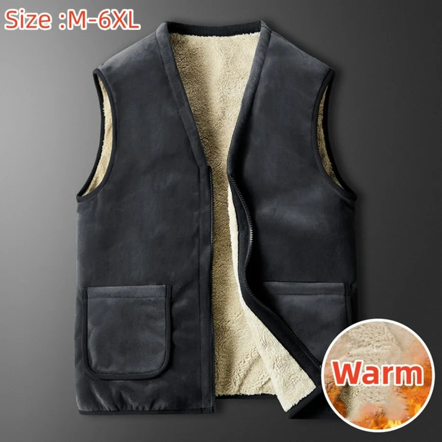 

New2024 Men's Casual Warm Lamb Down Vest Jacket Autumn Winter Warm Fleece Men Vest Velvet Thick Men's Vest Warm Clothing M-6XL