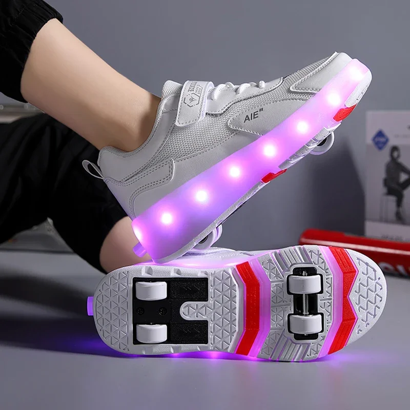 Roller Skate Shoes Children Fashion Casual Sports Sneaker Boys Girls 4 Wheels Footwear Kids Toys Games Birthday Gift Led Light