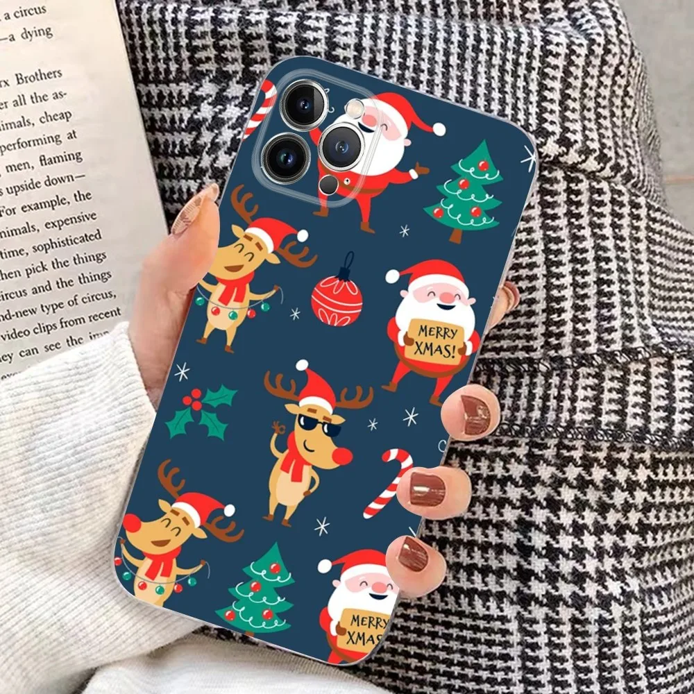 thumbnail image 1 of Funda de teléfono de Año Nuevo de dibujos animados de Navidad para iPhone 15 14 11 12 13 Mini Pro XS Max Cover 6 7 8 Plus X XR SE 2020 Funda Shell, 1 of 4