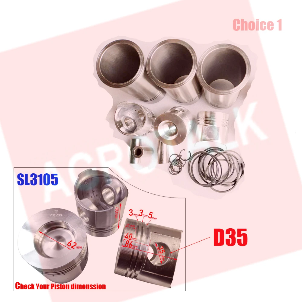 

Set of pistons group for Lijia SL3100 / SL3105 series engine , please check the dimensions firstly when make the order