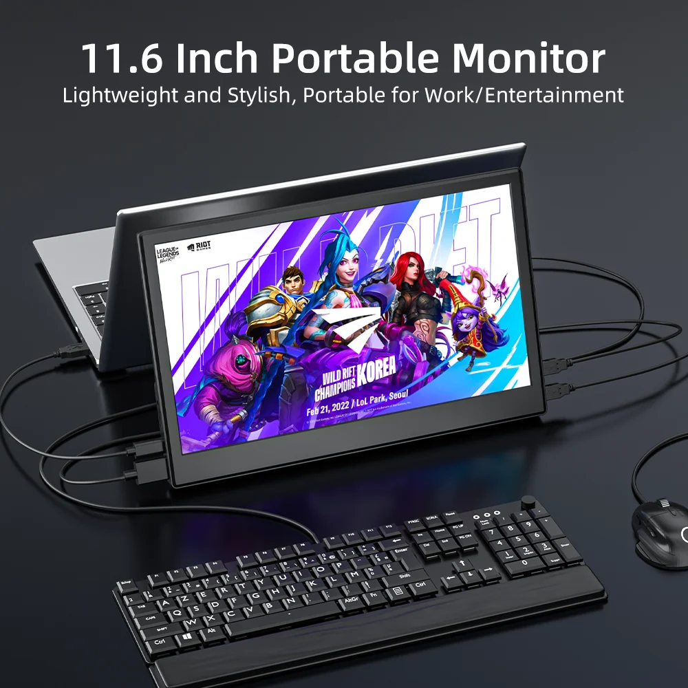 JSHIX 11.6 인치 휴대용 모니터 HD 화면 두 번째 디스플레이 USB 포트 외부 키보드 마우스 노트북 전화 용 VESA 스탠드 모니터