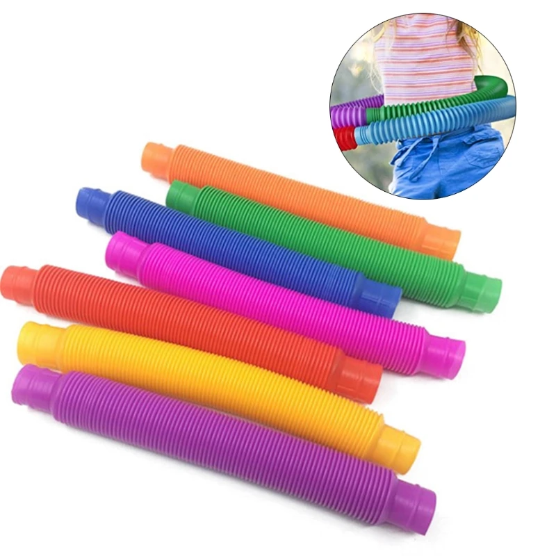 Pull & Stretch Fidget Tube Toy 6-Pack for Kids Bend Connect Anxiety Release Wrapping Autism ADD Decompress |