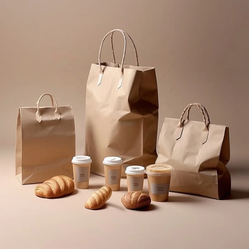 

huahao small brown kraft paper bags wholesale with handles for restaurant fast food take out away