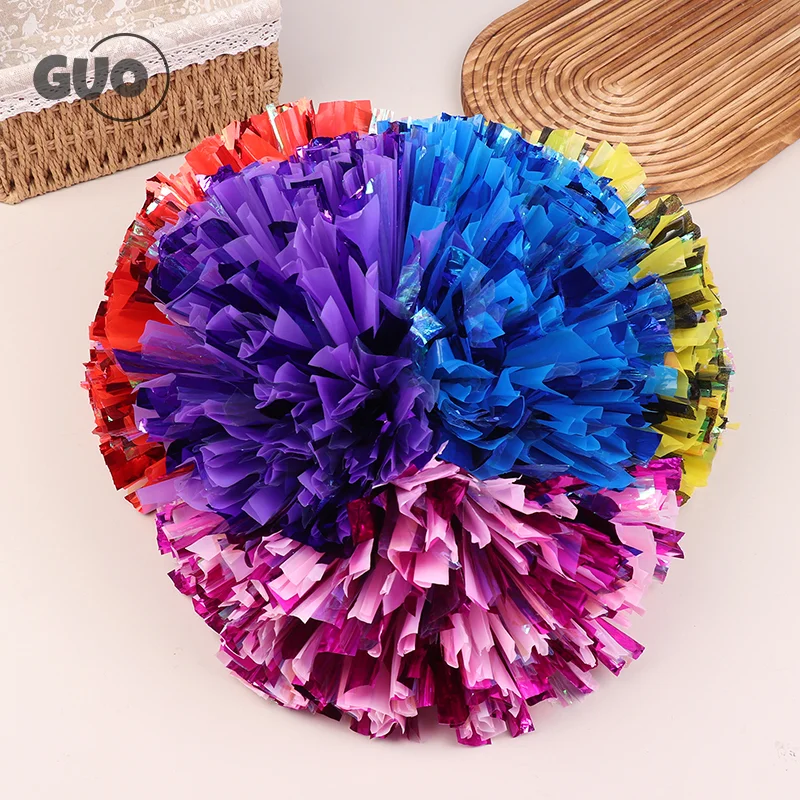 2Pcs Double Hole Finger Ring/ Handle Style Cheerleader Pom Poms Cheer Balls Streamer Club Sport Dance Party Decorator Tools